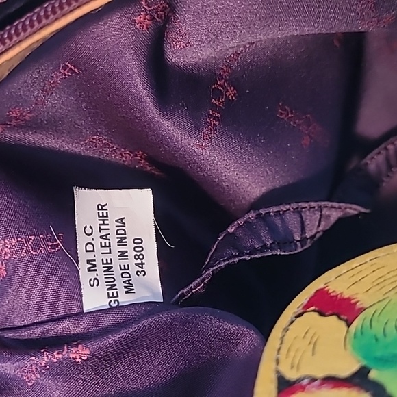 Anuschka Leather Vibrant Hand-Painted Parrot Design Tote Bag Artsy Boho Unique - Picture 9 of 16